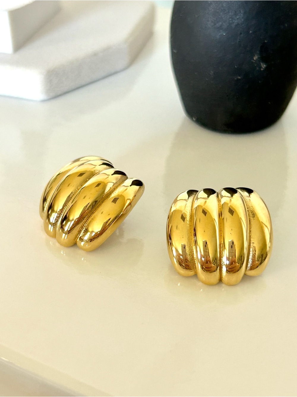 18K Gold-plated Ribbed Dome Earrings - Women Mayamar Jewelry